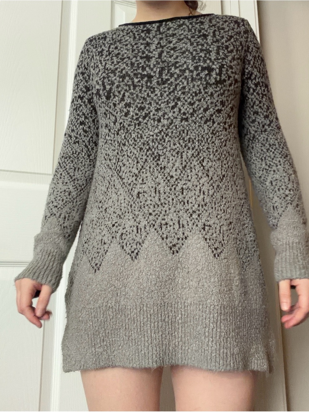 Style & Co. Gray Ombre Knit Long-Sleeve Sweater Dress